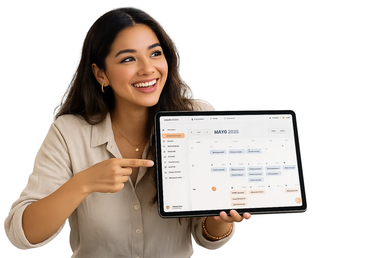 Profesional usando una tablet con la agenda y citas en pantalla